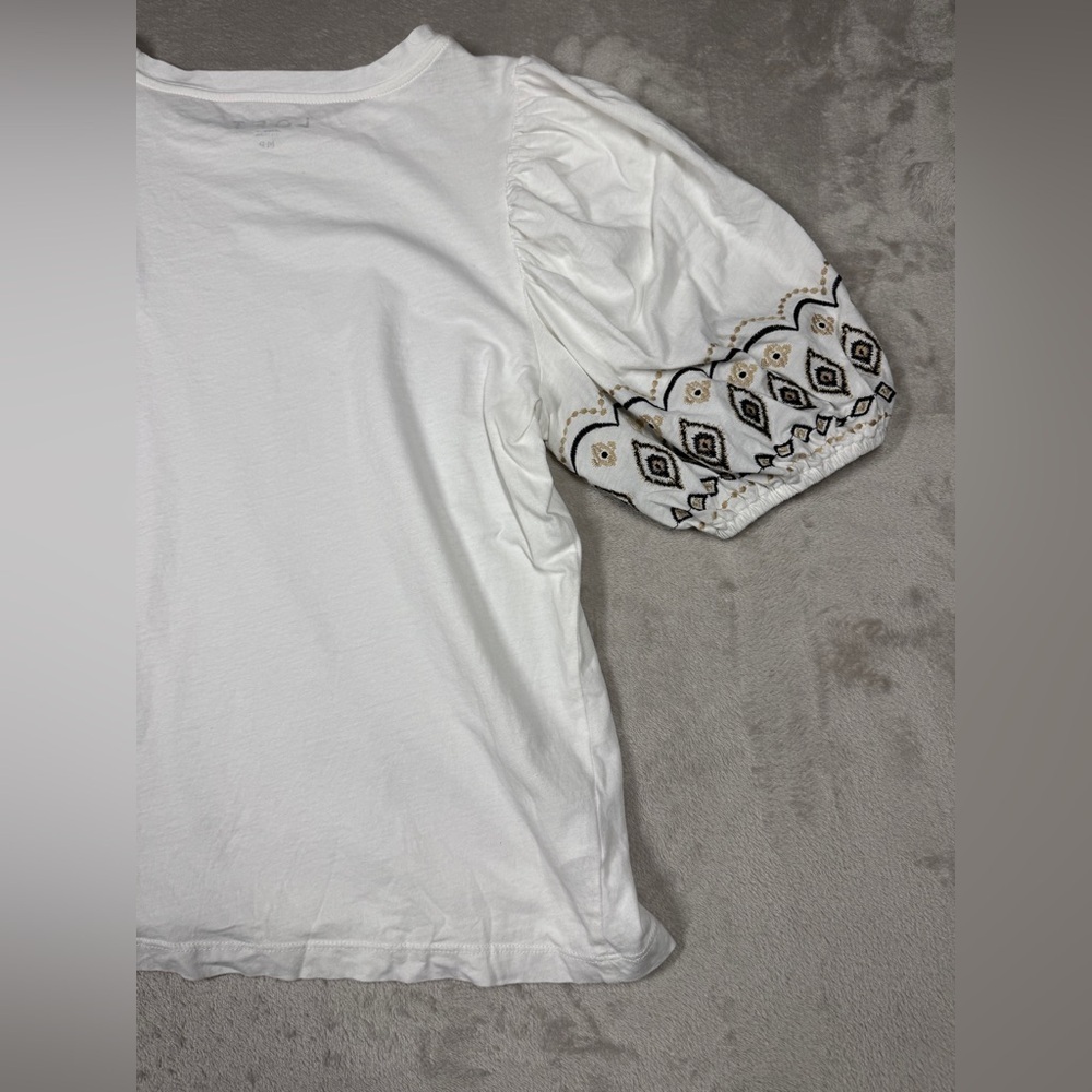 LOFT Embroidered Balloon Sleeve Top White 100% Cotton Lightweight Blouse Size MP - Picture 12 of 15